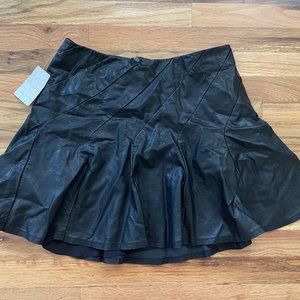 Free People Women's Leather Pleated Mini Skirts Size 12 Black Side Zipper NWT
